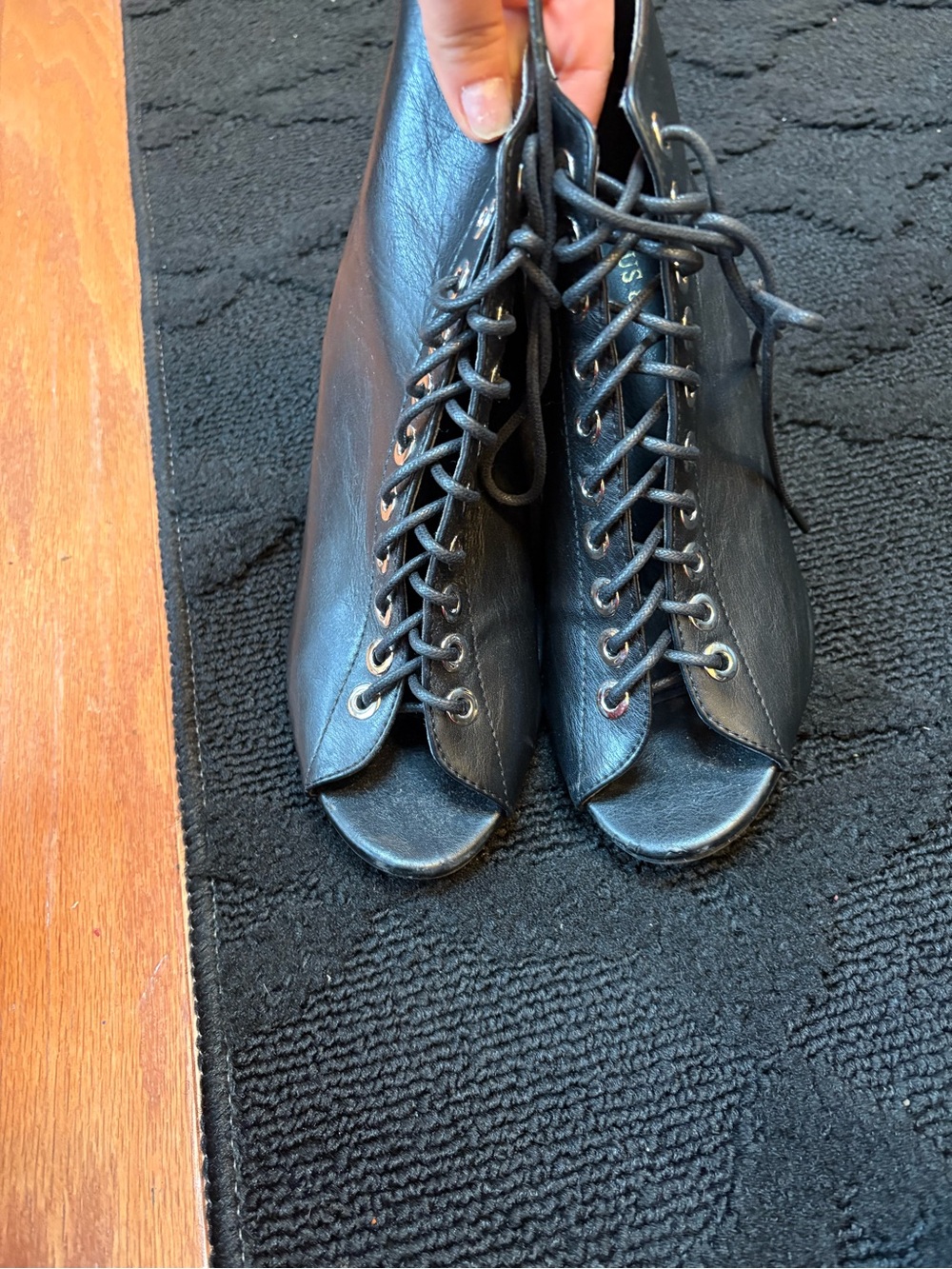 Black Lace-Up Peep Toe heels